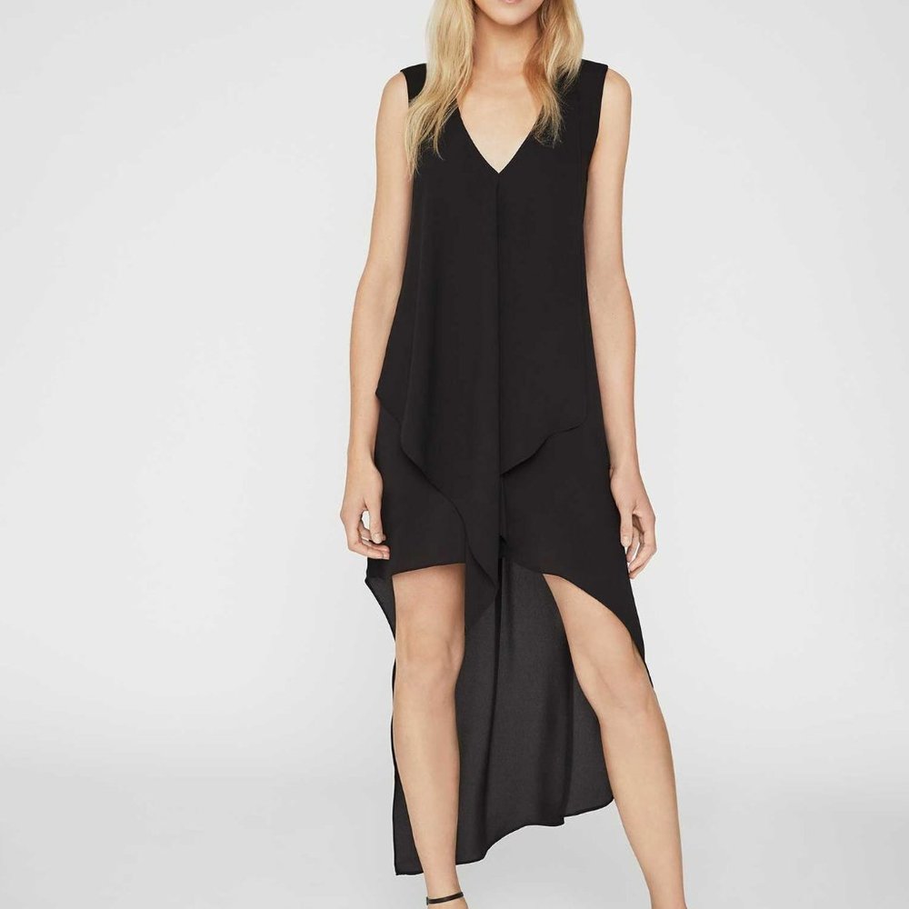 BLACK BCBG MAX AZARIA TARA CASCADE RUFFLE DRESS